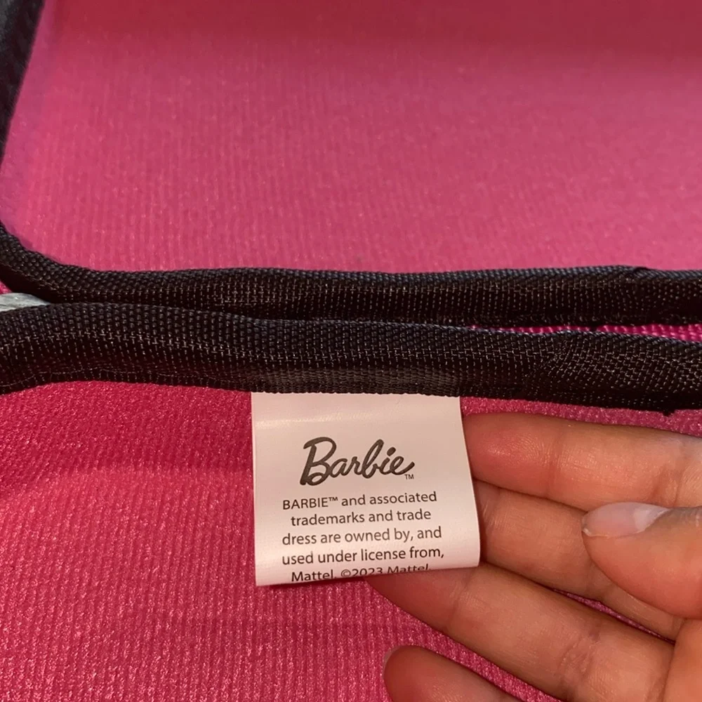 Barbie Girls Pencil Box Striped Pink & Black Durable Cosmetic Bag/Case w/ Pens